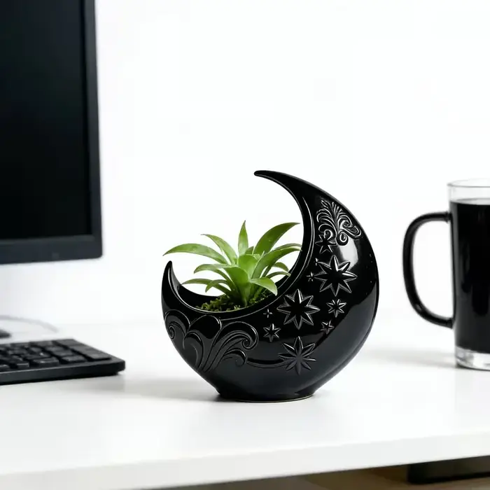 1/2 Pièces de Pot de Fleurs en Forme de Lune avec Motif Ciel Étoilé, Mini Pot de Plantes, Décoration Élégante pour la Maison et le Bureau, Cadeau Idéal pour les Amateurs de Jardinage