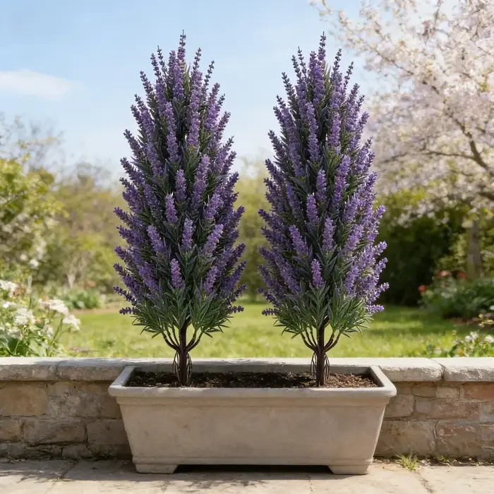 2 pièces d'arbres de lavande violets avec piquet de fixation au sol pour décors de mariage en extérieur