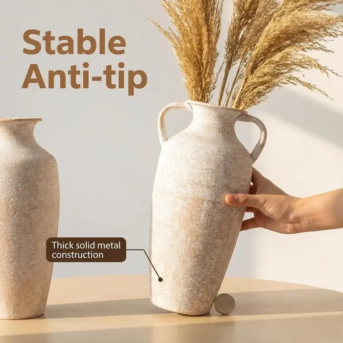Vase en métal imitation terre cuite style campagne française, poterie rustique vintage, pot à fleurs pour fleurs séchées, décoration de salon, bureau, maison