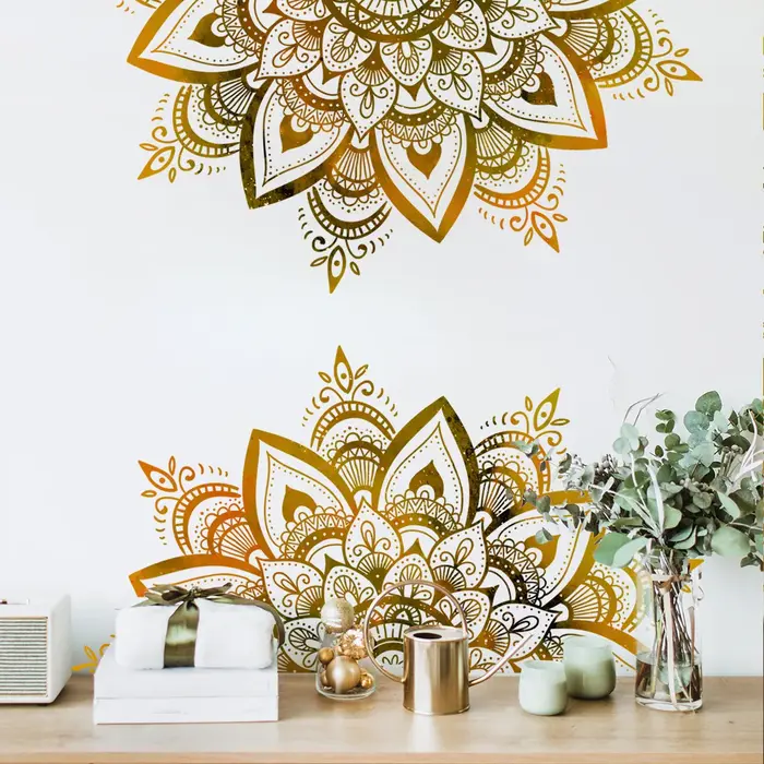 Autocollant mural amovible auto-adhésif motif fleur de mandala bohème pour chambre à coucher – Décoration murale
