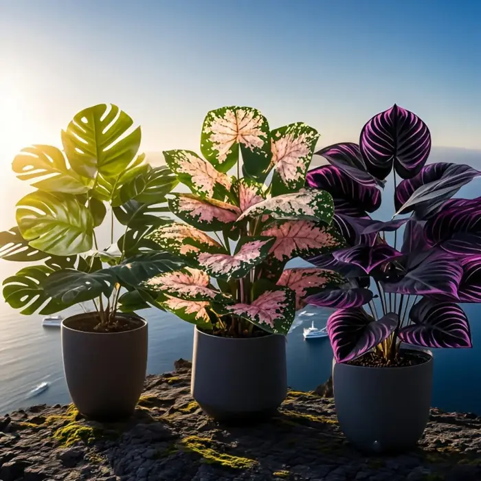 Ensemble de 3 grandes plantes artificielles vertes d'extérieur avec 36 feuilles