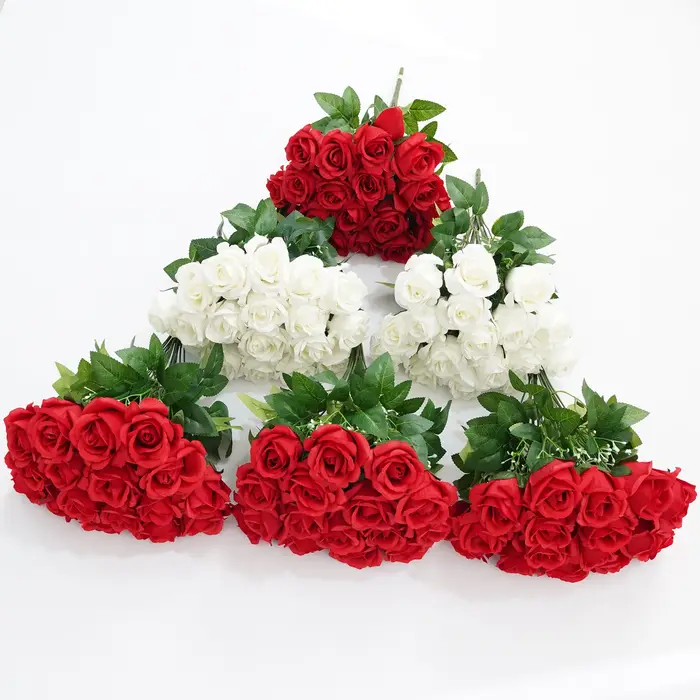 HMEOT H4168 Bouquets de roses artificielles à 18 têtes pour arrangements floraux de mariage