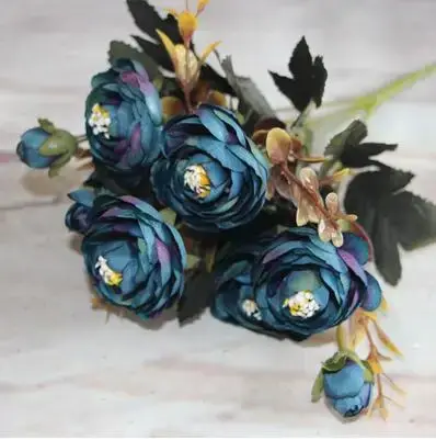 Vase à fleurs, peinture à l'huile, tournage court, 6 branches, printemps, rose de thé en soie d'auto