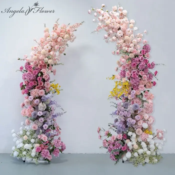 Violet Rose Hortensia Delphinium fleur rangée mariage toile de fond corne arc décor Arrangement Floral fenêtre affichage accessoires A8270