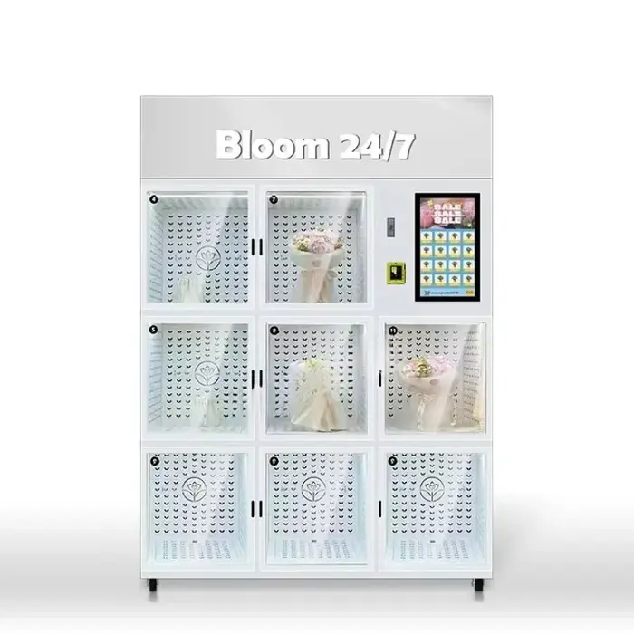 Distributeur automatique de bouquets de fleurs personnalisé avec système de désembuage actif, distri