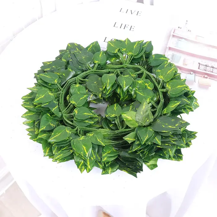 Guirxiété de plantes artificielles vives, plantes grimpantes, feuilles vertes, vigne de lierre, ficelle de rotin, décoration murale pour la maison, le jardin, la fête de mariage, 200cm