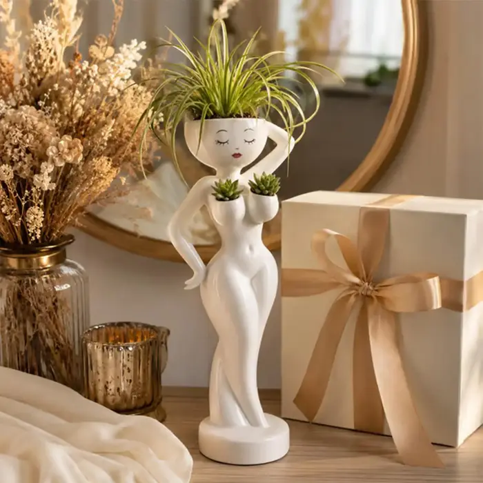 Pot de fleurs amusant en résine en forme de corps féminin pour cactus et succulentes, décoration pour la maison, le balcon, le bureau et le plan de travail.