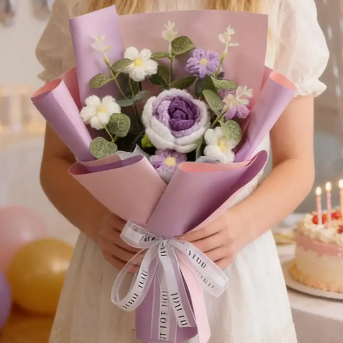 Bouquet de fleurs au crochet pour décoration intérieure – Idéal pour anniversaire