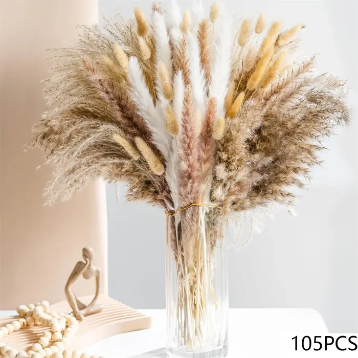 105 pièces fleurs séchées naturelles Pampas Bouquet Floral Boho pays décoration de la maison queue de lapin herbe Reed décor de mariage Arrangement
