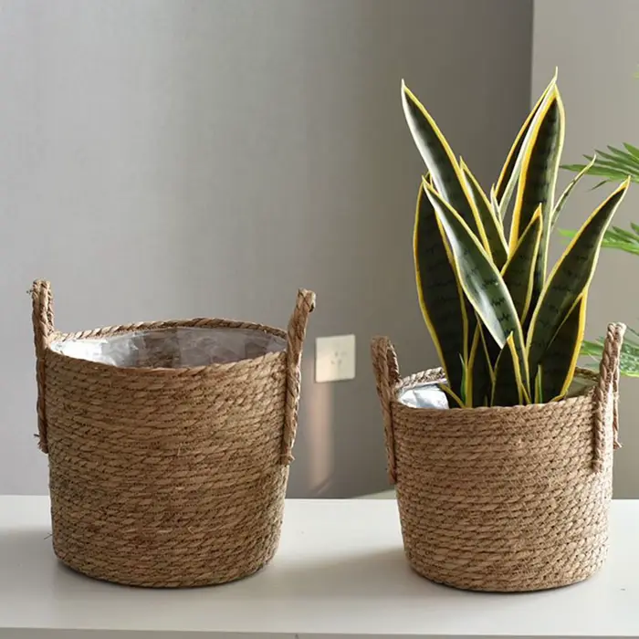 Panier à plantes en osier avec poignées, pot de fleurs, jardinière, pot à plantes en rotin tressé, p