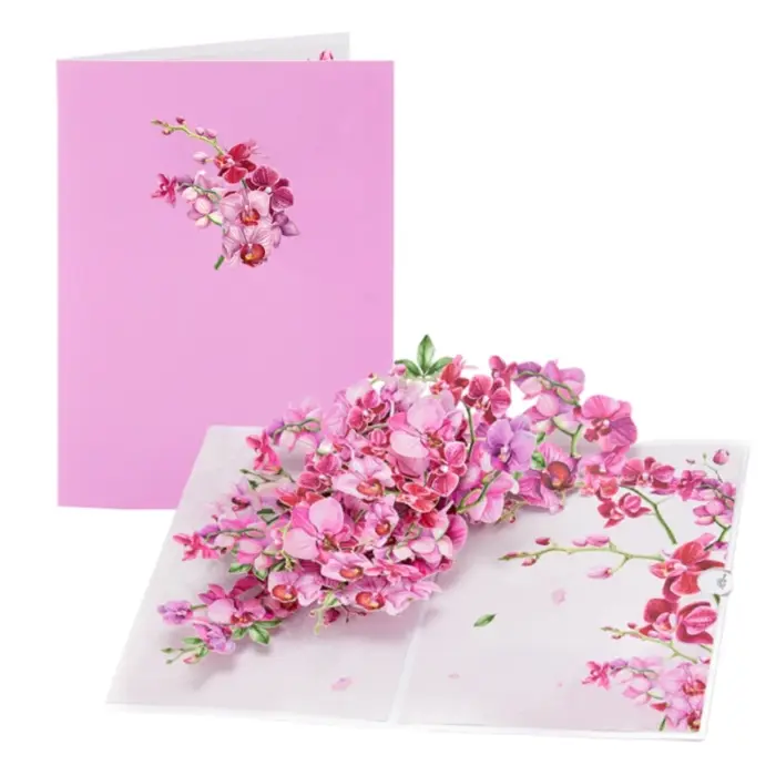 Cymbidium orchidées carte de voeux pop-up avec enveloppe fleurs carte postale cartes d'anniversaire