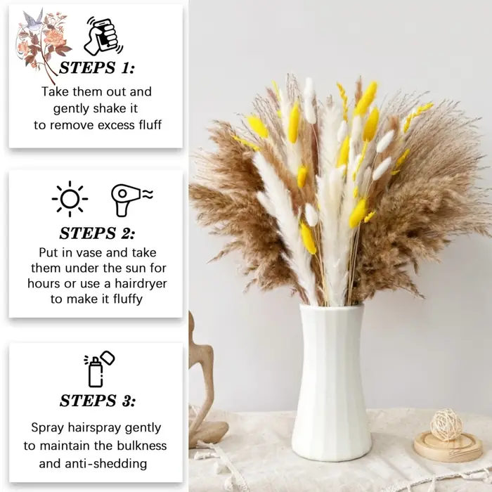Bouquet de Pampas jaunes à fleurs sèches naturelles