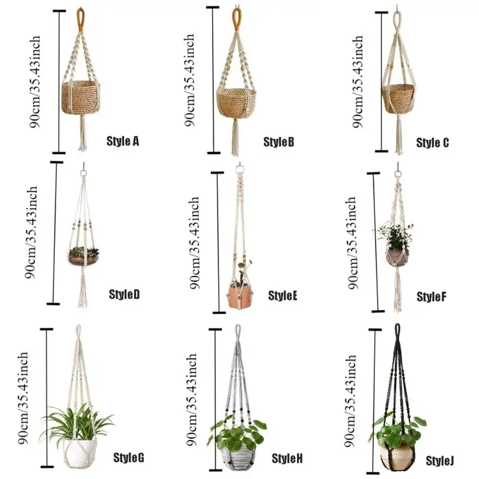 Boho coton corde cintre Pot de fleur fait à la main 4 pieds plante