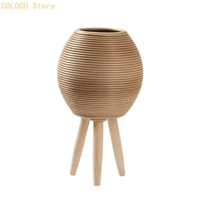 Pot fleur artistique en plastique bois, design tissé à main pour petite plante D0LD