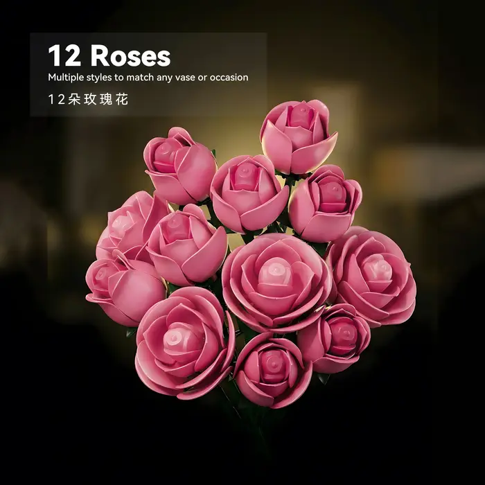 1 Bouquet de fleurs artificielles en blocs de construction en forme de roses