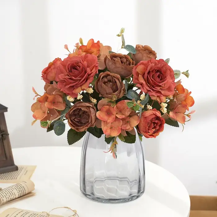 Bouquet de roses artificielles rétro en soie