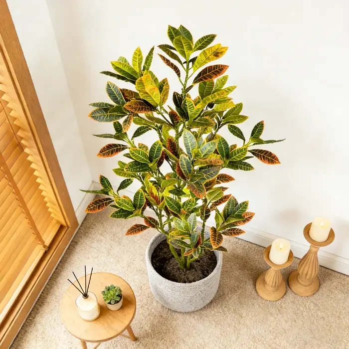 Plante artificielle de Codiaeum de grande taille (80-120 cm)