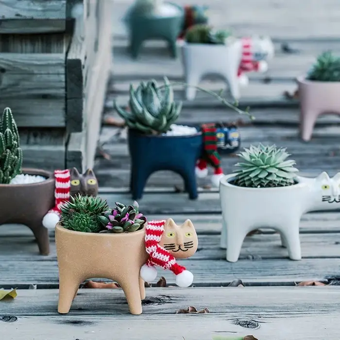 Pot de fleurs en céramique pour chat, Vase d'horticulture, Cactus, plante succulente, Arrangement de fleurs en pot, décoration de la maison