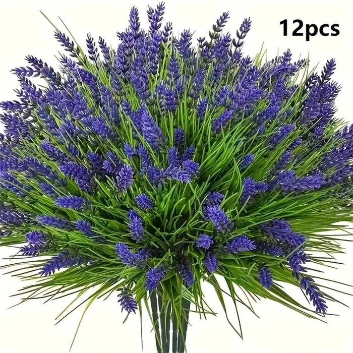 12 paquets de plantes de lavande artificielles d'extérieur avec herbe de singe-arbustes verts en pla
