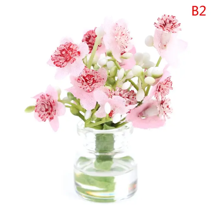 Ensemble de Vase à fleurs rose jasmin Miniature pour maison de poupée 1:12, accessoires de décoratio