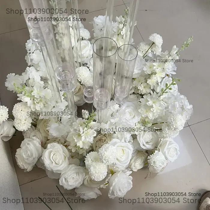 Couronne de luxe artificielle de 60 cm (25 pouces) en roses et jacinthes blanches pour centres de table de mariage