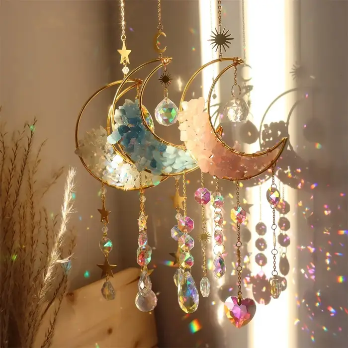 Attrape-soleil en cristal carillons éoliens tenture murale décor prisme cloche à vent attrape-lune a