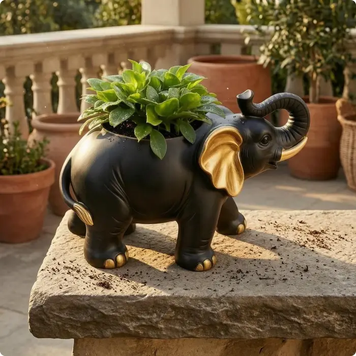 Jardinière en résine en forme d'éléphant, figurine d'éléphant sculptée en 3D, décoration décorative 