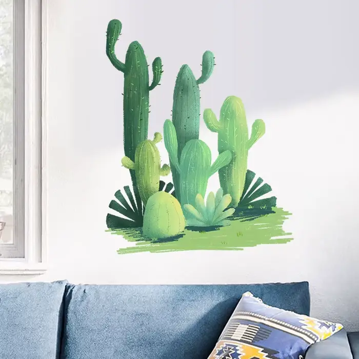 Autocollant mural Cactus aquarelle pour salon, chambre à coucher, décoration murale, fond de canapé,