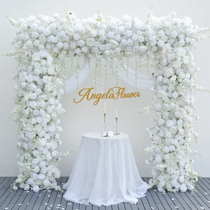 A8873 blanc Delphinium suspendu glycine florale arrangements artificiels toile de fond de mariage décoration fleur arc pour la cérémonie