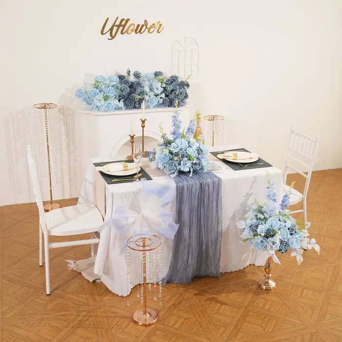 Rangée de roses artificielles bleues de luxe Uflower pour arrangement floral de mariage, toile de fond de scène de fête, photomaton, décoration d'anniversaire