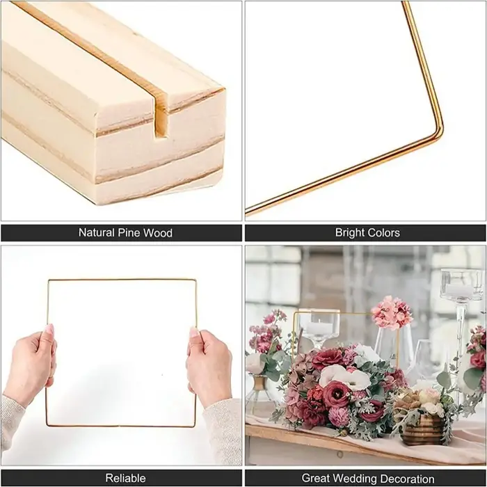 Cerceau d'anneau floral en métal doré avec base en bois