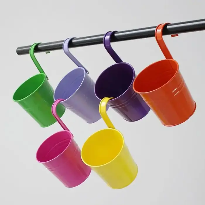 Pot de fleurs suspendu en fer pour balcon avec crochet amovible, pot à herbes de couleur unie pour f