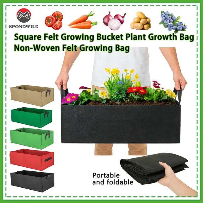 Sac de plantation carré respirant, seau de culture Non tissé avec conception de contrôle des racines, peu encombrant et pliable pour un jardinage polyvalent