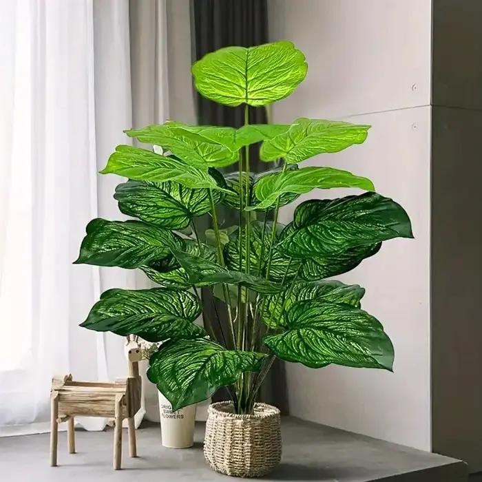 18 grandes feuilles de plante tropicale artificielle, vertes, à larges nervures, pour décoration de