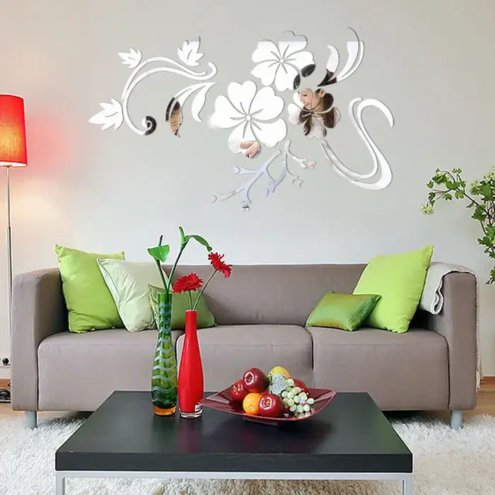 Autocollants muraux miroir en acrylique fleur