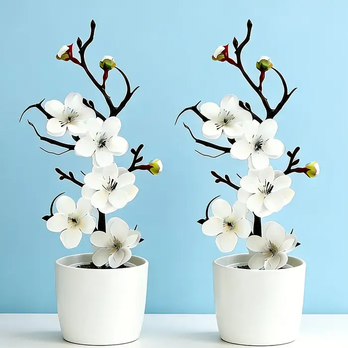 2 fleurs artificielles réalistes en crème blanche