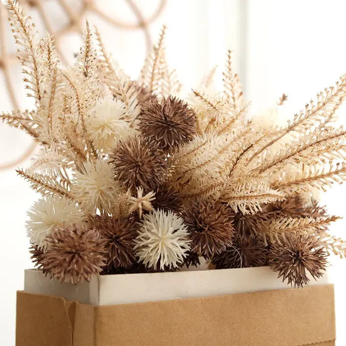 Kiku fleur artificielle boule de épineux fleurs en plastique marron pompon Mums fausse plante bricolage maison salle de mariage rétro lavande décoration