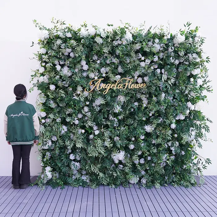 Blanc Rose vert plante feuilles de saule enrouler tissu fleur décoration murale arrière-plan de mariage Arrangement Floral événement accessoires de fête A8930