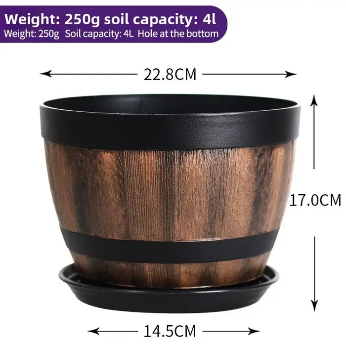 Pot de fleurs vintage en résine épaissie, style baril, pour plantation de jardin, disponible avec ou