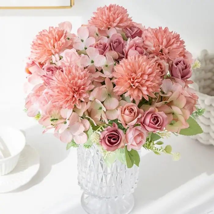 Fleur artificielle soie Rose maison Vase Table Bonsaï Festival de poche Floweer jardin mariage mariée Bouquet bricolage cadeau boîte Decorati