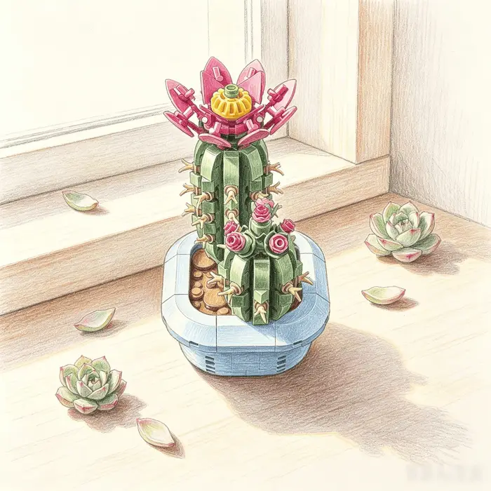 MOC Cactus fleuri en blocs de construction DIY, jouets, cadeaux d'anniversaire, décoration, ornement