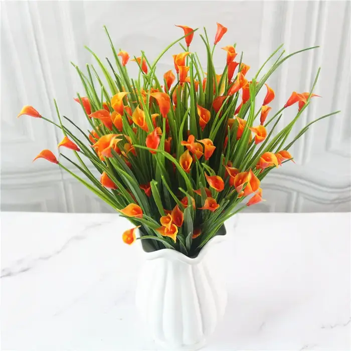 Fleur artificielle en plastique pour décoration de maison, herbe de printemps, calla, lys, plante ve