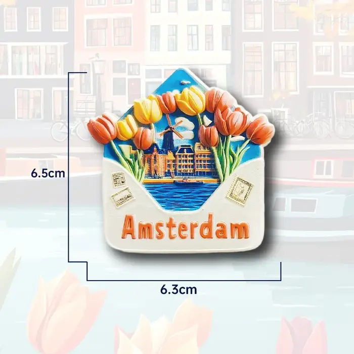 Aimant de réfrigérateur à fleurs d'Amsterdam – Souvenir de tulipe néerlandaise 3D, décor de printemp