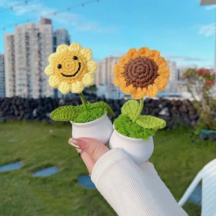 Fleur artificielle au Crochet de tournesol tissée à la main