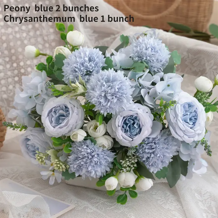 Bouquet d'hortensia et de chrysanthème de pivoine artificielle de 3 bouquets