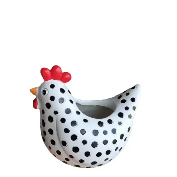 Pot de fleurs en résine en forme de poulet à pois