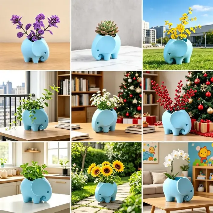 Pot de fleurs en céramique en forme d'éléphant, minimaliste, pratique, mignon, fait à la main, pour plantes succulentes, cadeaux, fournitures de jardinage