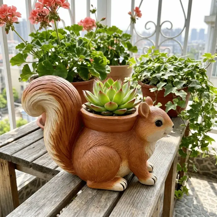 Pot de fleurs en résine en forme d'écureuil, fait main, mignon, pour plantes succulentes, ornement d'écureuil, boîte de rangement de bureau, plantes de balcon