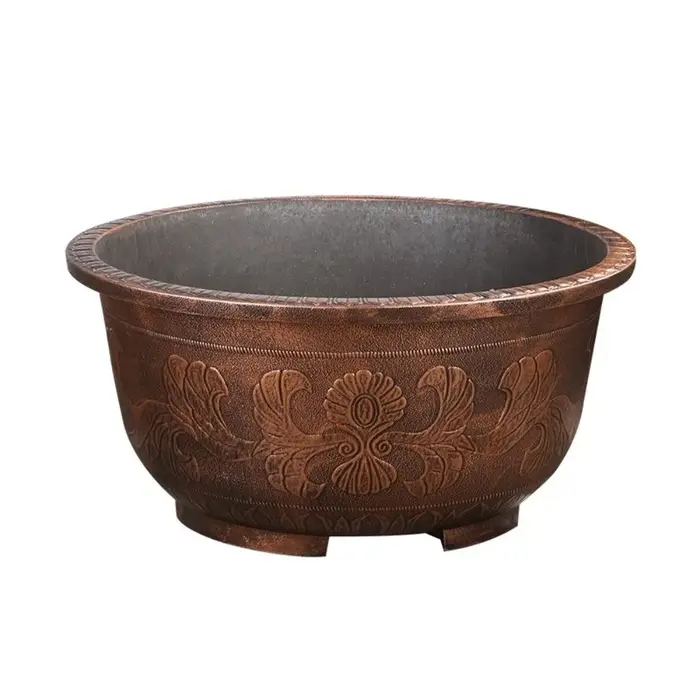 Pot de fleurs en résine Lotus, grande capacité 7,5 L, réservoir d'eau, hauteur 19 cm, pot de fleurs rétro en cuivre bronze, jardinage à domicile