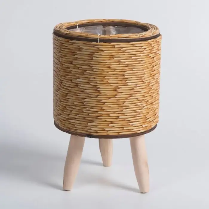 Pot de fleurs à Support triangulaire, Pot de fleur tissé en rotin de haute qualité avec jambes amovi